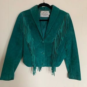 VINTAGE Turquoise Suede Fringe Leather Jacket